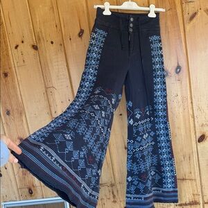 FP MOVEMENT | High-Waist Black & Blue embroidered huge Flared Pants